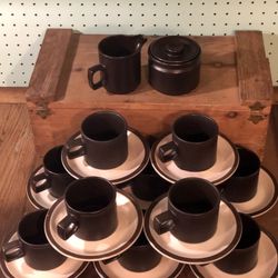 Doverstone Stoneware Brown “Heather” Coffee Cafe Service Set with 10 Cups/Mugs