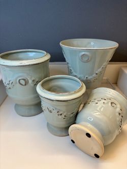 French Style Dusty Blue Glazed Pots