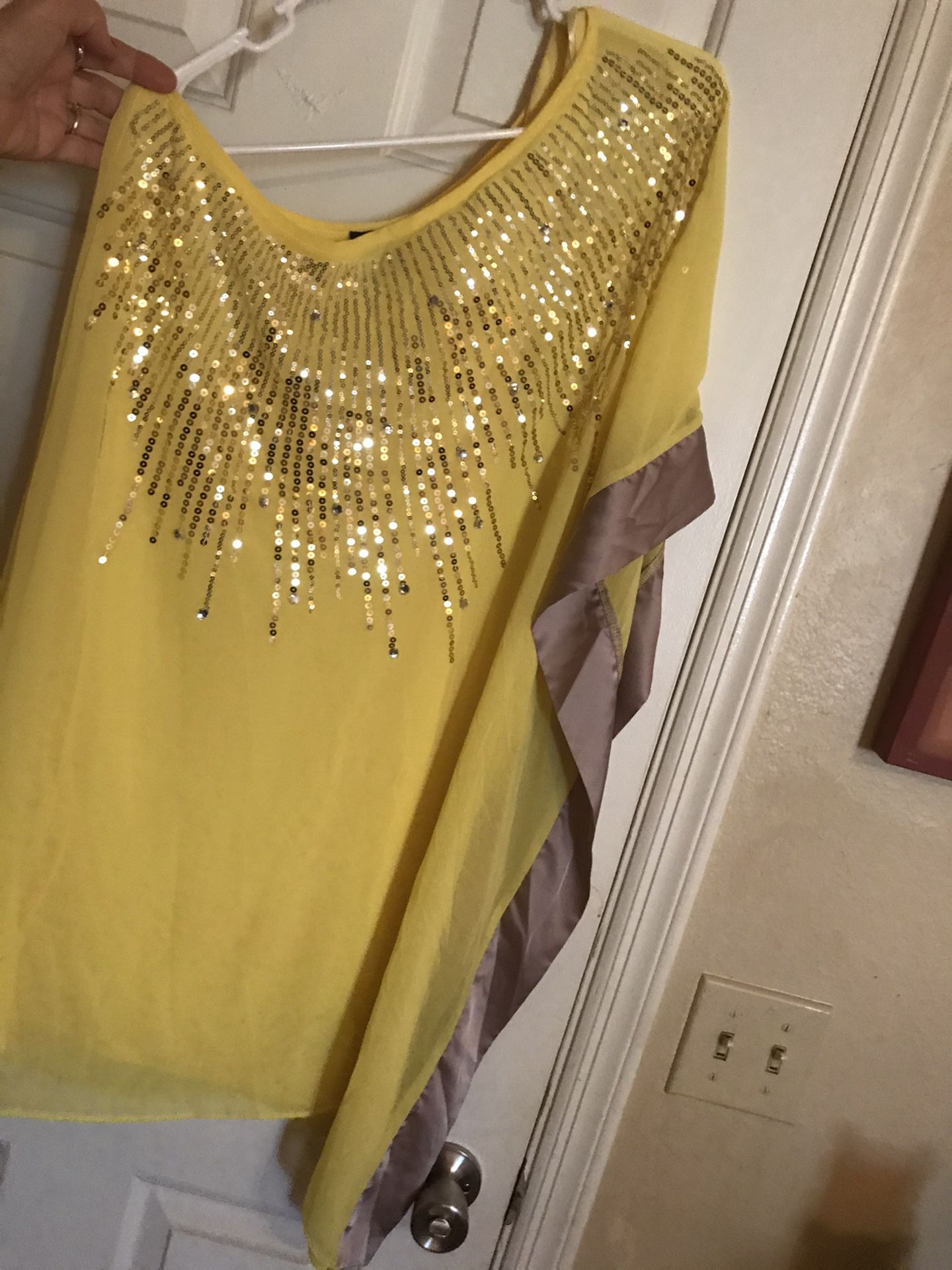 Bebe bright yellow/silver one shoulder dress