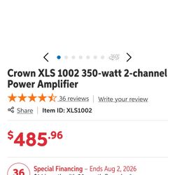 Crown XLS 1002 350W 2 Channel Class D Power Amplifier