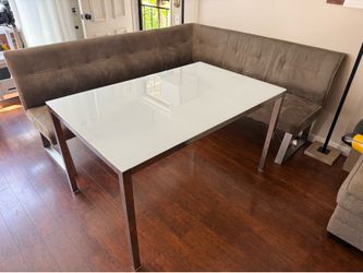 Glass Dining Table & Suede Chairs