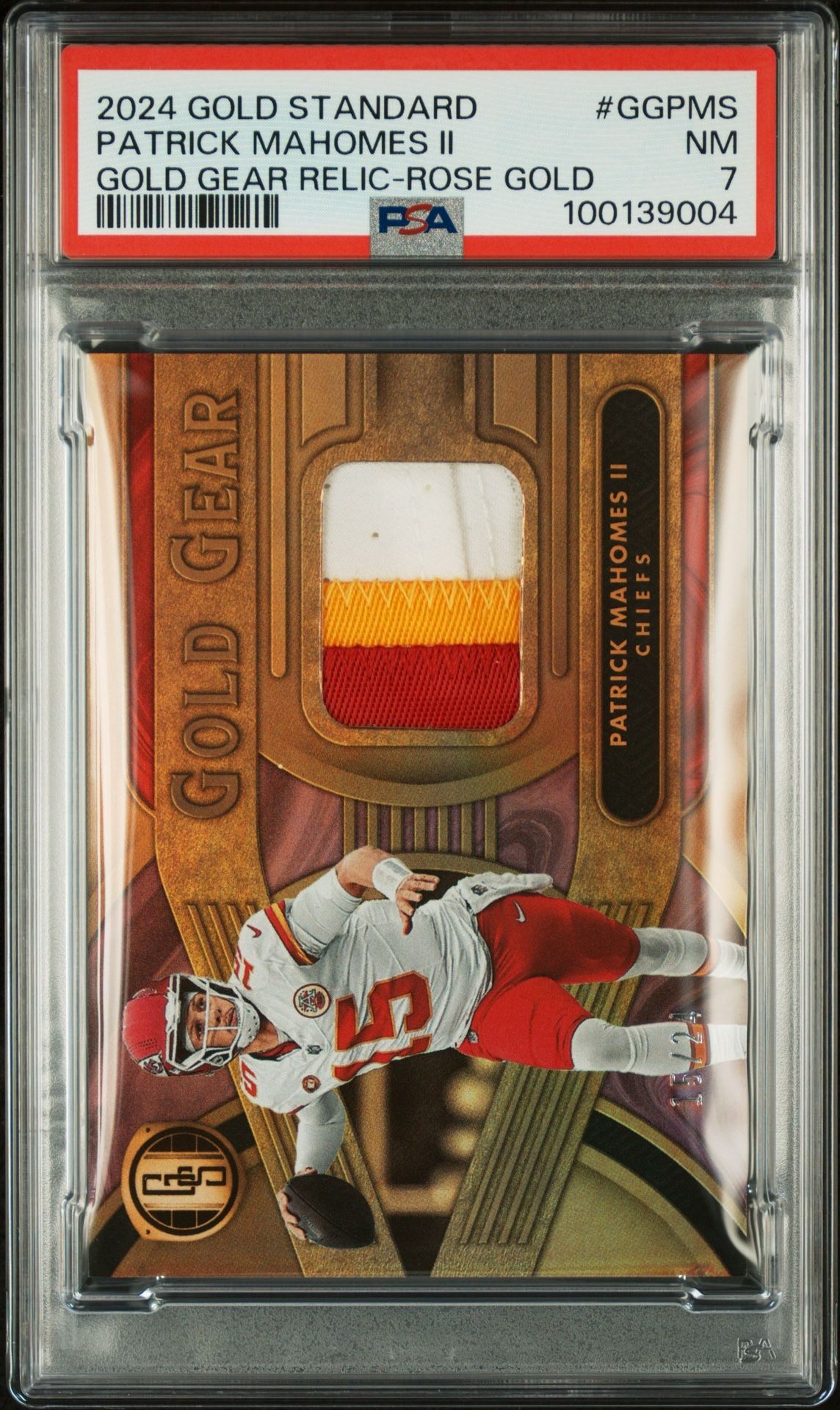 2024 Gold Standard Patrick Mahomes Gold Gear Relic Rose Gold /24 PSA 7 Chiefs