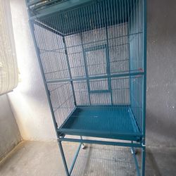 Topeakmart Navy Blue Metal Bird Cage with Rolling Detachable  Stand 