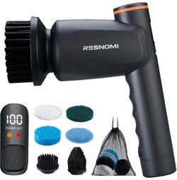 Electric Spin Scrubber,Cordless Shower Scrubber with LCD Display,Upgraded Motor 400/550RPM,2 Speeds Electric Scrubber with 6 Replaceable Heads,Handhel