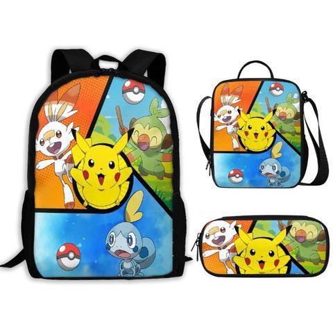 (POKEMON)  3 pcs-Backpack/Lunch Box/Pen bag set Student School Bag for kids