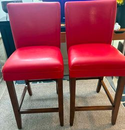 Pair of Red Faux Leather Bar Stools