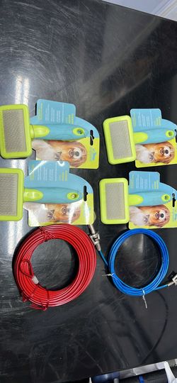 Dog brushes and lead