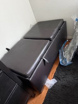 Dark Brown Faux Leather Storage Ottoman