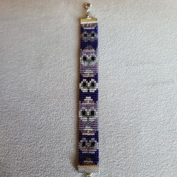 Purple Owl Seed Bead Bracelet 