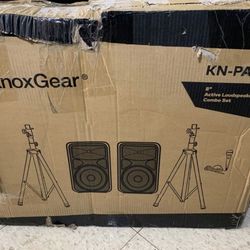 Knox Dual Speaker and Mixer Kit 8” 300 Watt DJ PA System with Wired Microphone, and Tripods