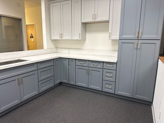 White shaker and grey shaker cabinets