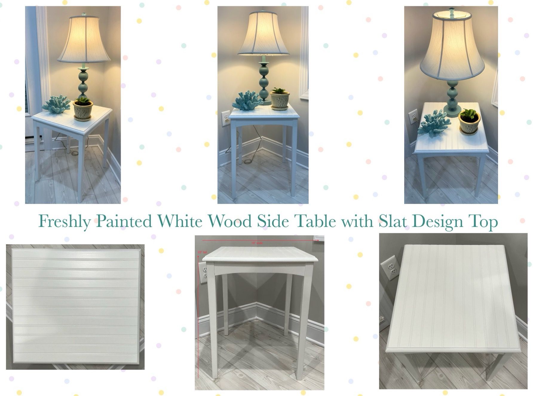 Freshly Painted White Wood Side Table with Slat Design Top