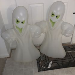 Lot Of 2 Empire Halloween Green Eyed Ghost Blowmold