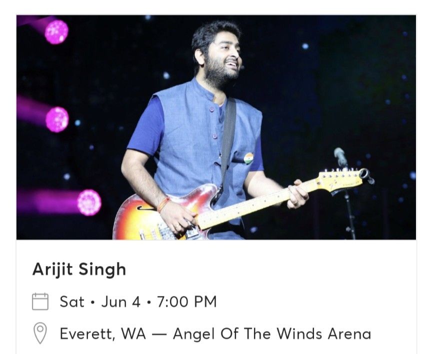 2 Tickets To Arijit Singh Concert Saturday