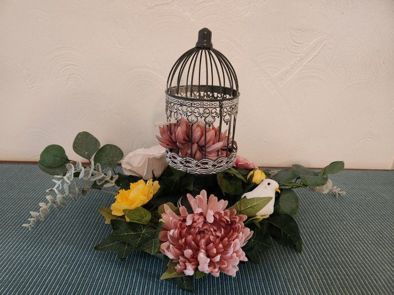 Silk flower love bird birdcage centerpiece set, wedding bridal shower decor