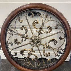 22.25 Rustic Round Wood & Cast Iron Metal Home Wall Decor