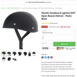 DOT Size Small Matte Black Beanie Helmet 