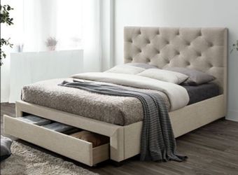 Brand New Beige Queen Storage Platform Bed Frame (Available in California & Eastern King)