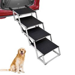 Portable Dog Stairs for pets, Foldable Aluminum Lightweight Pet Ramps(black or gray Option)