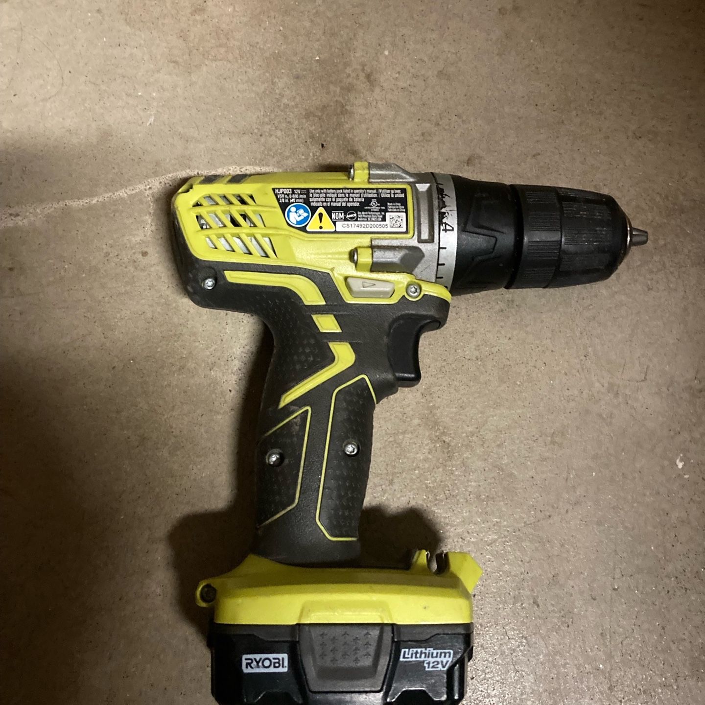 Ryobi Drill with 12v Lithium Battery model HJP003 charger not