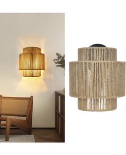 Arturesthome 1 Light Rustic Wall Sconces, Hand Woven Hemp Rope 