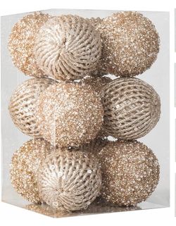 Champagne Christmas Ornaments Sparkly Shatterproof Christmas Tree Ornaments Sequin Xmas Hanging Balls Glitter Xmas Decorations for Tree,Party,Wedding,