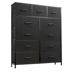 WLive Tall Dresser 11 Fabric Drawers Sturdy Metal Frame Black 