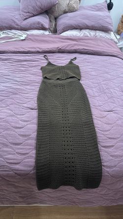 Olive Green Crochet Knit Two-Piece Set