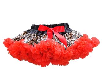 V Flourish Brown Leopard with Black Waist and Red Ruffles Petti Skirt