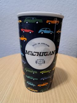 Starbucks Keep On Cruising "MICHIGAN" Ceramic Travel Mug w/ Lid Limited Edition Rare New!