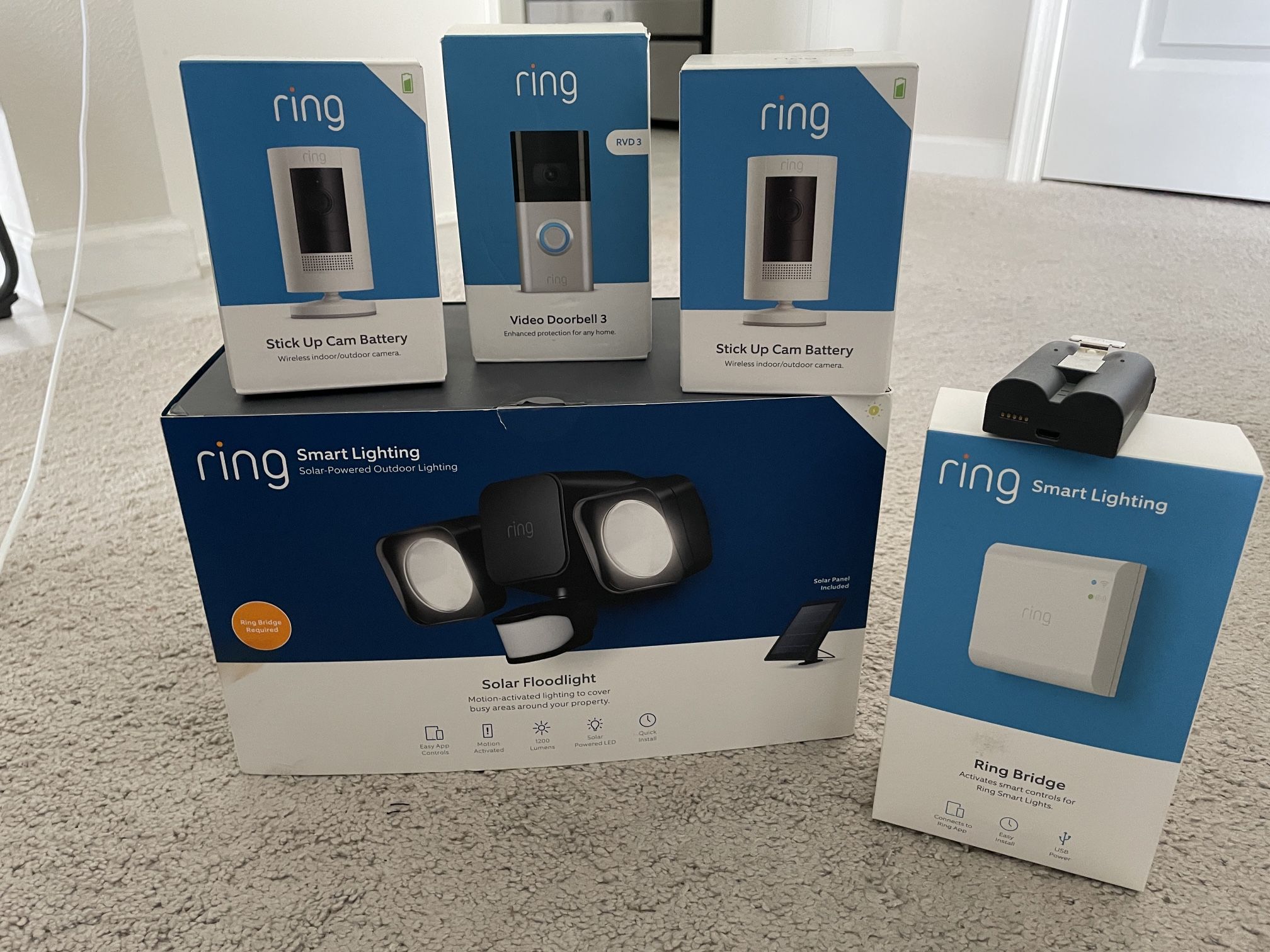 Ring Camera, Doorbell, Floodlight Bundle 