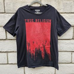 True Religion Shirt Black Red Buddha Graphic Crew Neck Tee Tshirt Mens XL
