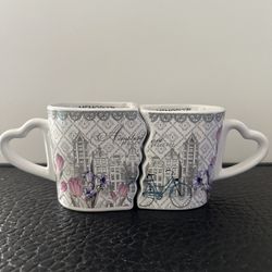 Heart-Handle Amsterdam Floral Ceramic Mug with a blue bicycle.