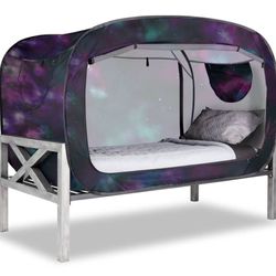 PRIVACY POP Canopy Tent Size TWIN Bed Kids Child Galaxy Outer Space Eclipse Black Gift Holiday Christmas Purple Green Blue Bedding 