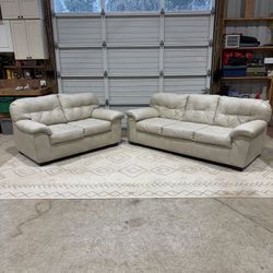 Beige Faux Leather Sofa & Loveseat Set – Clean & Comfortable