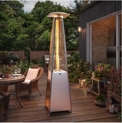Lausaint home 87” pyramid patio heater with wheels, glass tube flame heating 48000BTU&dust cover
