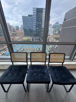 Velvet & Rattan Dining Chairs (Set of 6)