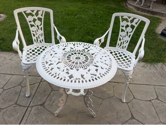 Bistro Set Cast Iron Very Heavy 2 Chairs With Armrests And A Table With Umbrella Hole