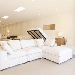 Modern Cloud Modular Sofa Chaise Sleeper Sectional Couch With Reversible Ottoman - FREE Delivery