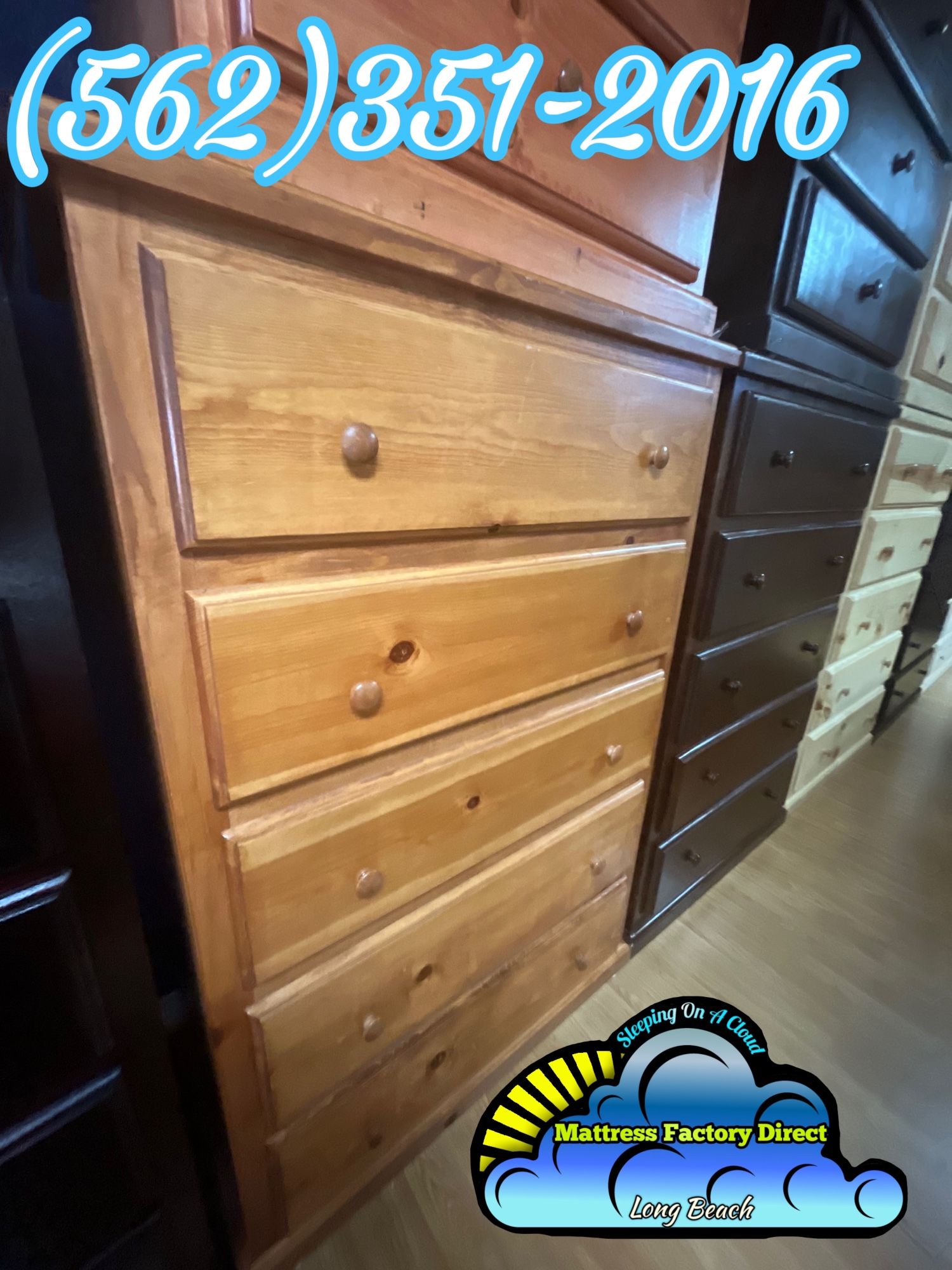 Oak Jumbo Pinewood 2 Knob Dresser Chest Cajonera Comoda