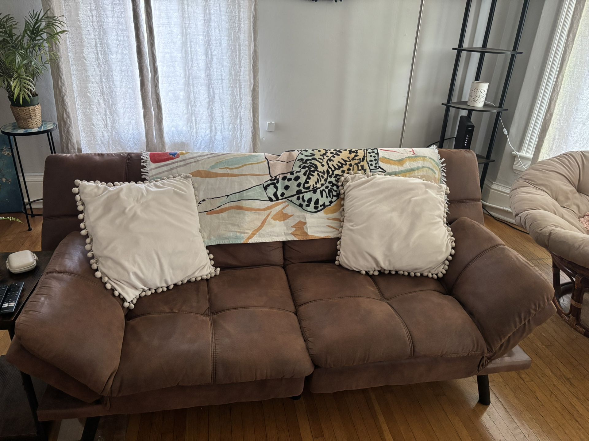 71'' Wide Faux Leather Futon Sofa Bed Couch with Adjustable Armrests