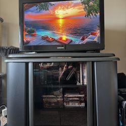 Swivel Top TV Stand Entertainment Center| Dark Gray, Particle Board, Medium Size 