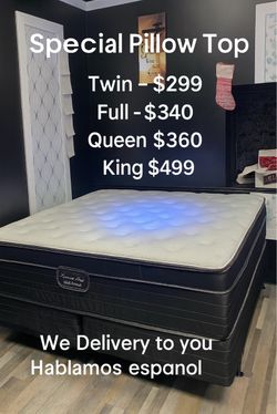 🔥 Special Queen Pillows Top With Free Box Spring - Same Day Delivery