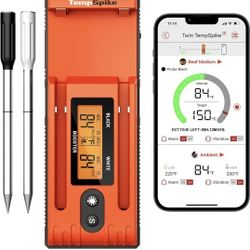 ThermoPro Twin TempSpike 500FT Truly Wireless Meat Thermometer with 2 Probes and Signal Booster Bluetooth Meat Thermometer iOS / Android compatible