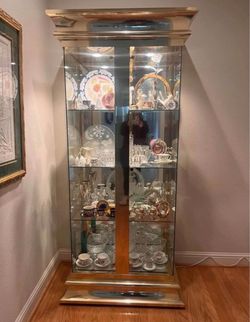 Gold-Tone Glass Curio Display Cabinet