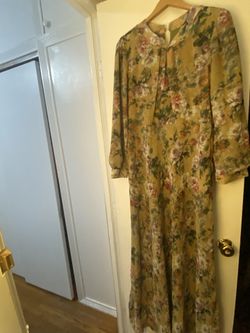 ÖzDuman Istanbul Mustard Floral Maxi Dress Boho Modest Size 46 Made in Turkey