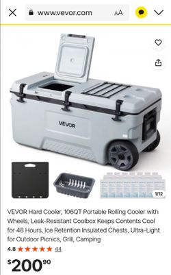 VEVOR Hard Cooler, 106QT Portable Rolling Cooler with Wheels, Leak-Resistant Coolbox Keeps Contents Cool for 48 Hours, Ice Retention Insulated Chests,