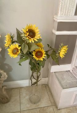 Flower Vase With Artificial Sunflowers . 40” Tall . 