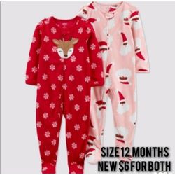 Carter's Baby Toddler Girls Pajamas set of 2 Bundle Lot 12 Mos Christmas New