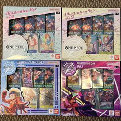 One Piece Card Game Illustration Box Vol. 1–4 Complete Set (Sealed) – Promo Cards + Booster Packs – Bandai